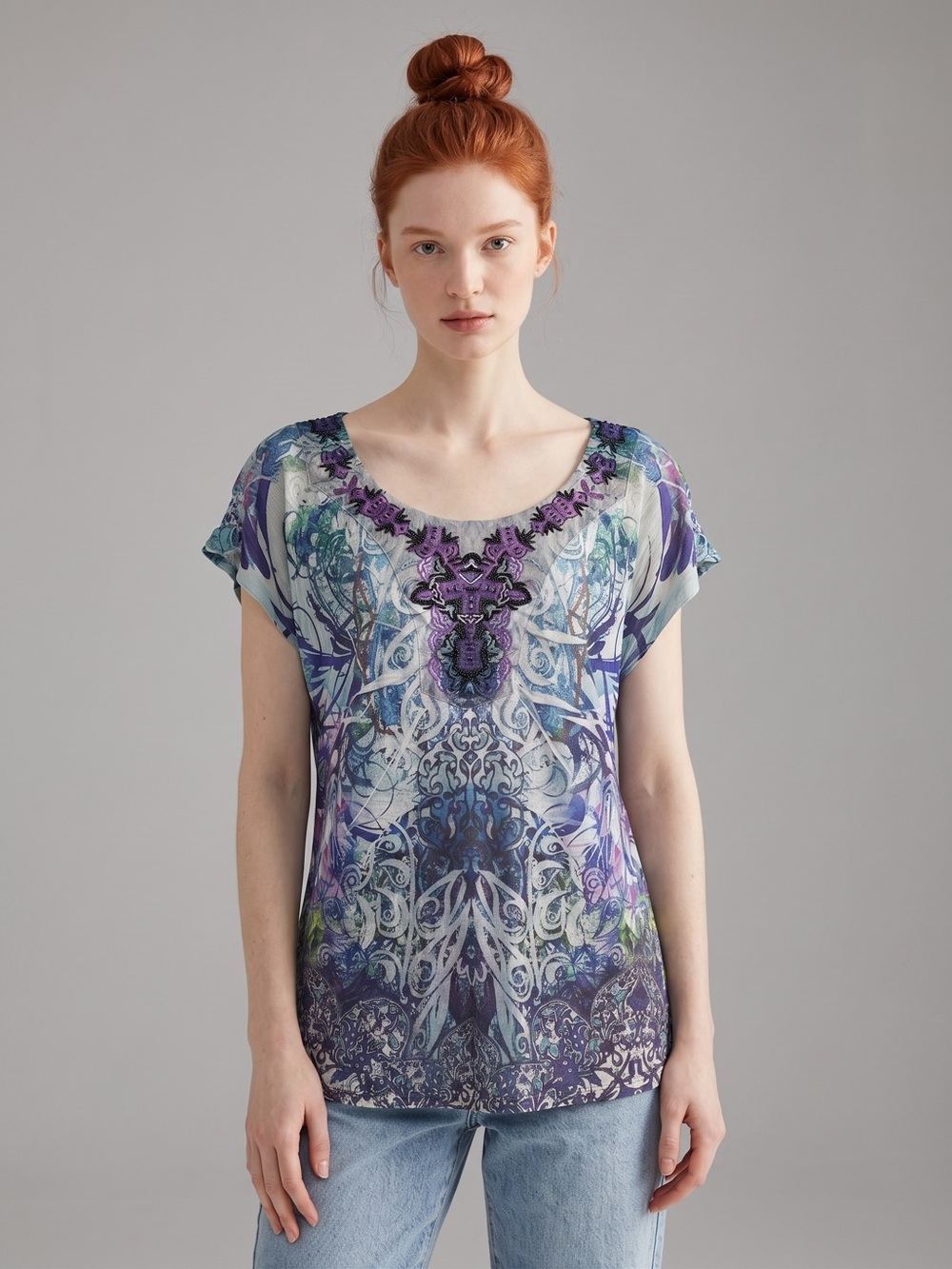 One Word Whimsygoth Fairy Y2K Floral-Print Scoop Neck Top - Purple Multi